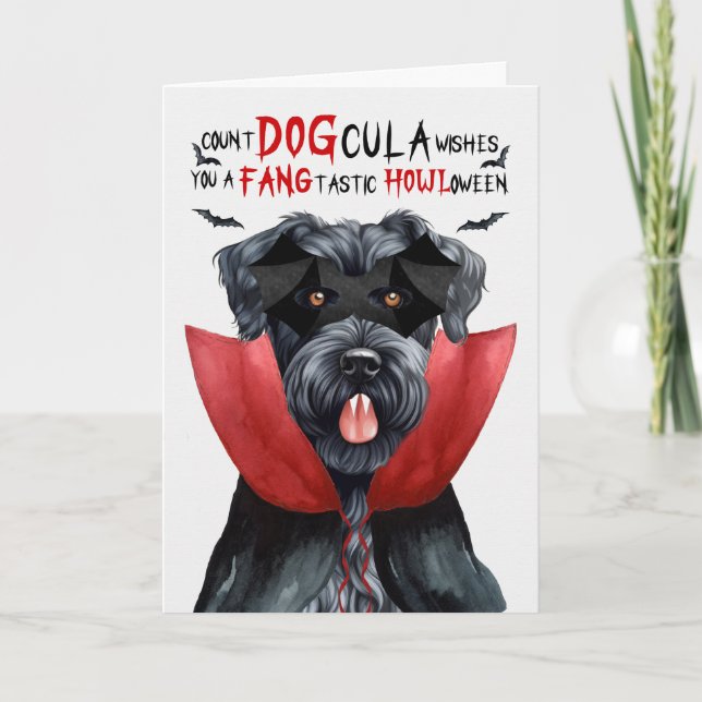 Tarjeta Festiva Kerry Blue Terrier Funny Count DOGcula Halloween (Anverso)