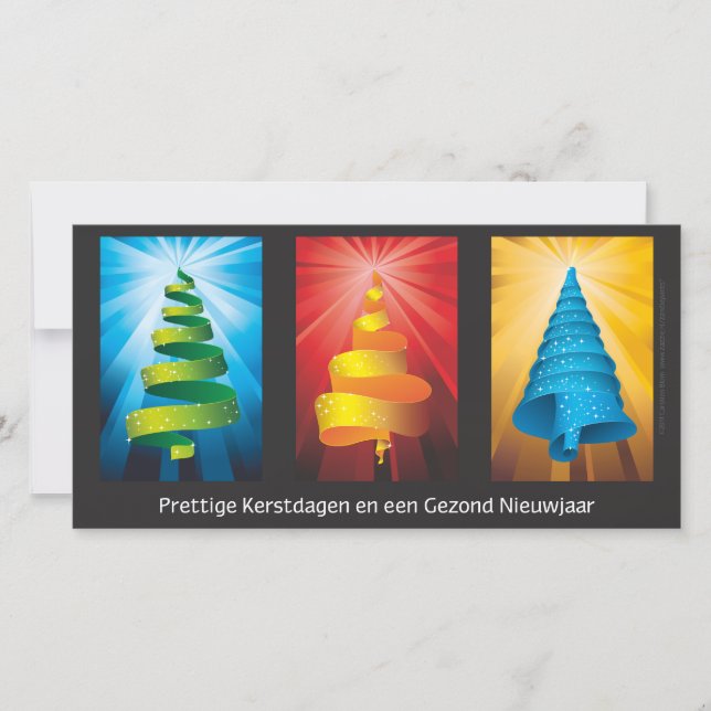Tarjeta Festiva kerstbomen gemaakt van lint (Anverso)