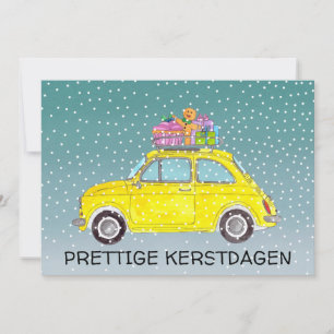 Tarjeta Festiva Kerstdagen Navidades holandeses Fiat amarillo 500