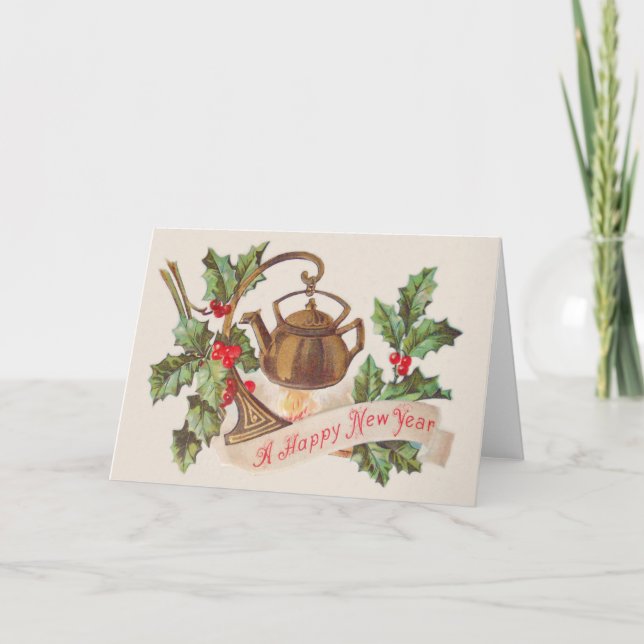 Tarjeta Festiva Kettle Fire Holly (Anverso)
