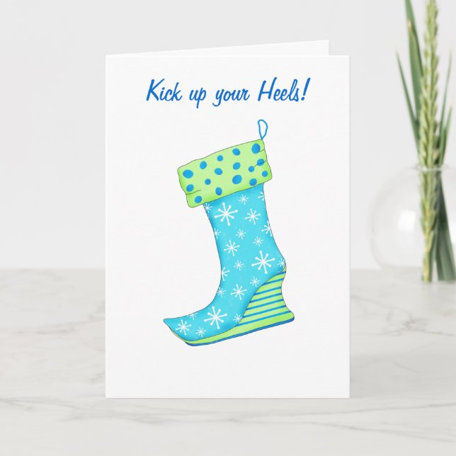 Tarjeta Festiva Kick up Heels Happy Birday Snowflake Stocking (Anverso)