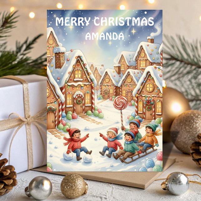 Tarjeta Festiva Kids Christmas Candy Cottage Village (Subido por el creador)