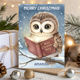 Tarjeta Festiva Kids Christmas Owl Night Story