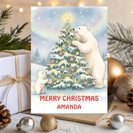 Tarjeta Festiva Kids Christmas Polar Bear Family Fun