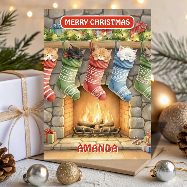 Tarjeta Festiva Kids Christmas Stocking Kittens Cozy (Subido por el creador)