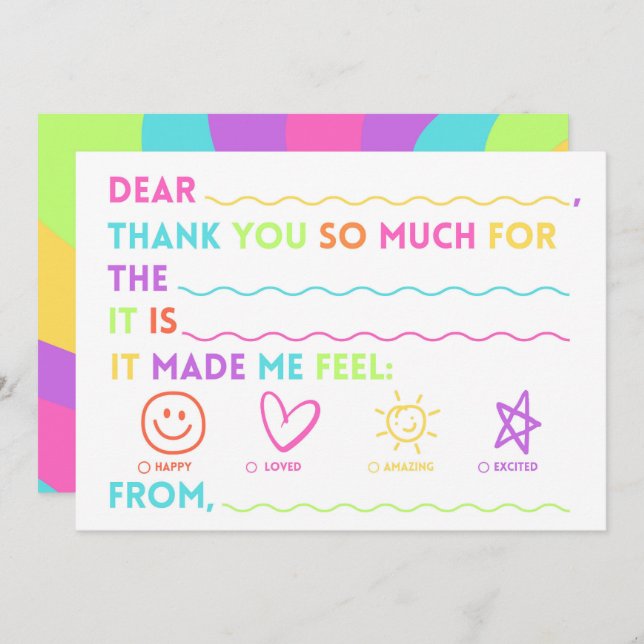 Tarjeta Festiva Kids Classroom Thank You Cards | Fill In The Blank (Anverso / Reverso)