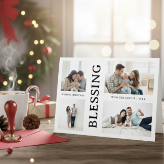 Tarjeta Festiva Kid's First Christmas Family Photo Script 