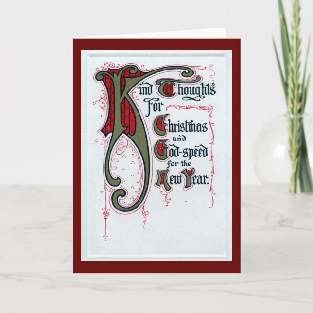 Tarjeta Festiva Kind Thoughts, Navidades y Vinta de Año Nuevo 1912 (Anverso)