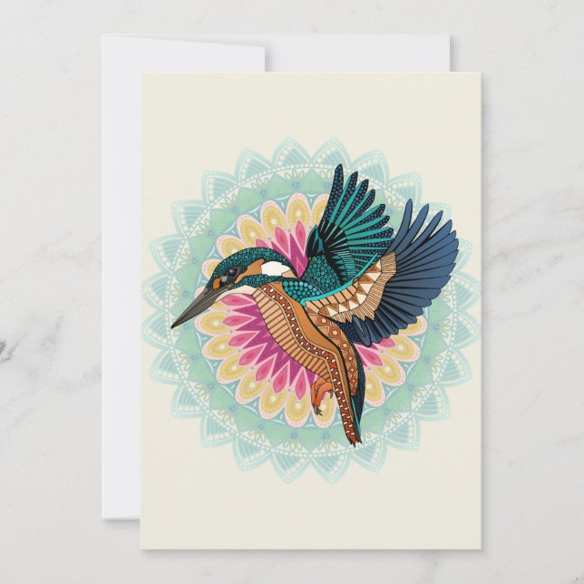 Tarjeta Festiva kingfisher mandala (Anverso)