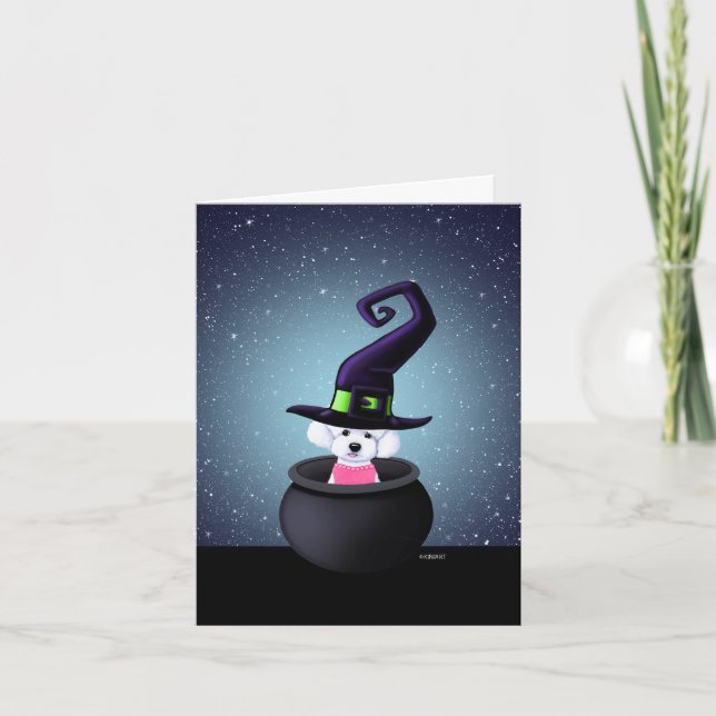 Tarjeta Festiva KiniArt Bichon Frise Halloween (Anverso)