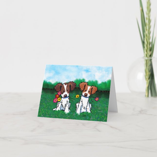 Tarjeta Festiva KiniArt Brittany Dog Christmas (Anverso)