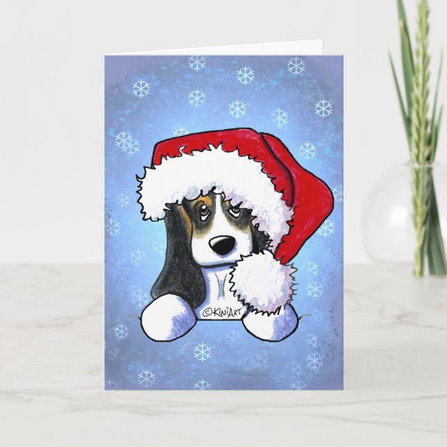 Tarjeta Festiva KiniArt Navidades Basset Hound (Anverso)