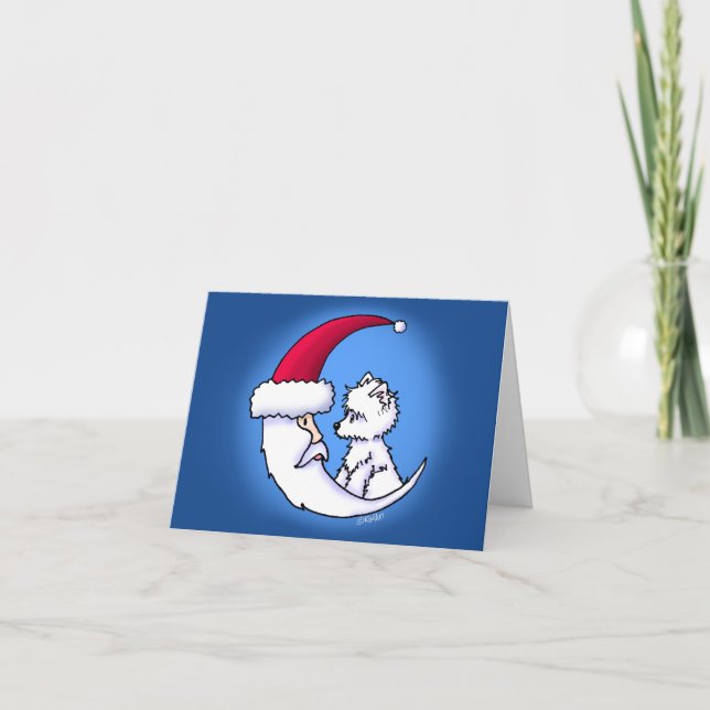 Tarjeta Festiva KiniArt Santa Moon Westie (Anverso)