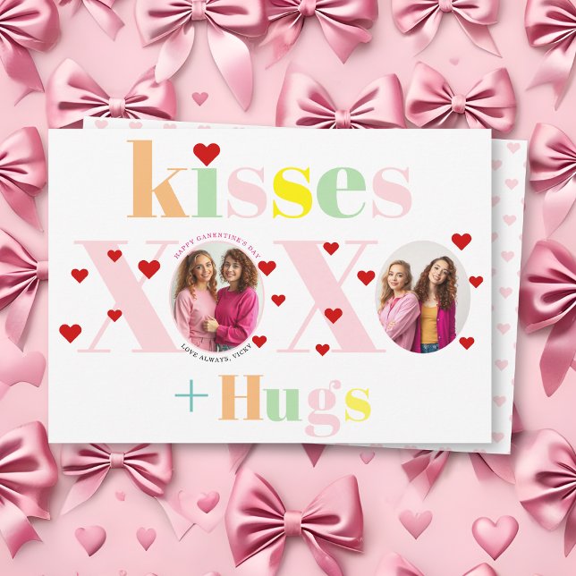 Tarjeta Festiva Kisses, love, hugs typography photo Galentines Day (Subido por el creador)