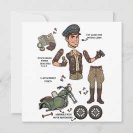 Tarjeta Festiva Kit de muñeca de papel aventurero vintage