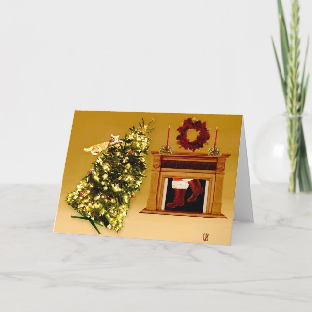 Tarjeta Festiva kitsch de árbol en caída 2 (Anverso)