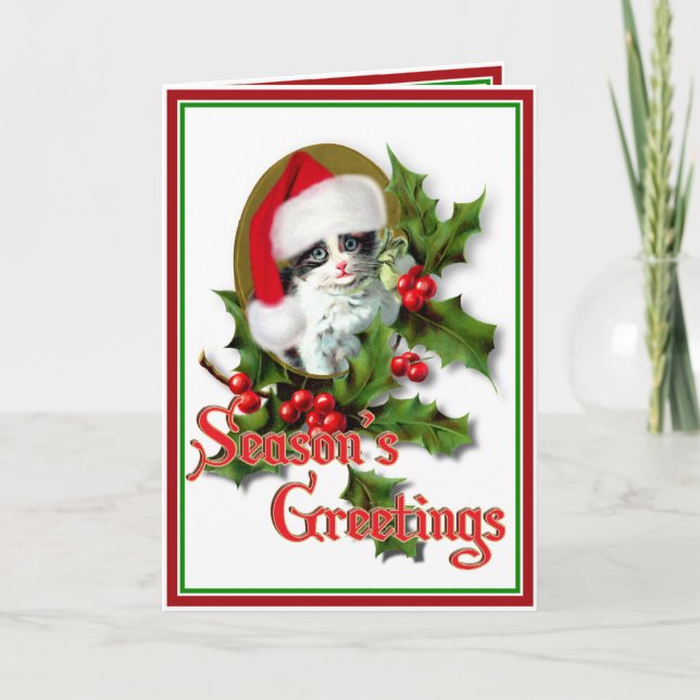 Tarjeta Festiva Kitten, Navidades de estilo antiguo (Anverso)