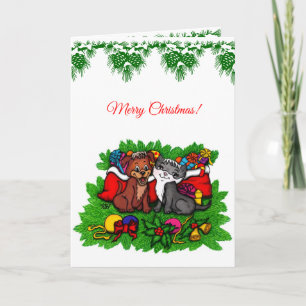 Tarjeta Festiva Kitty and Puppy , Happy XMas