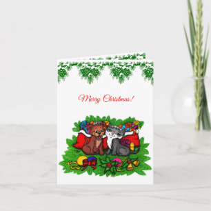 Tarjeta Festiva Kitty and Puppy , Happy XMas