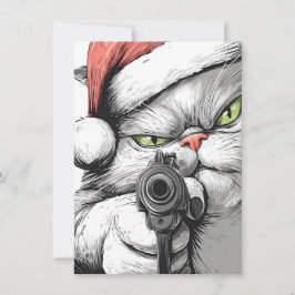 Tarjeta Festiva Kitty Cat has a Gun Funny Christmas Cards