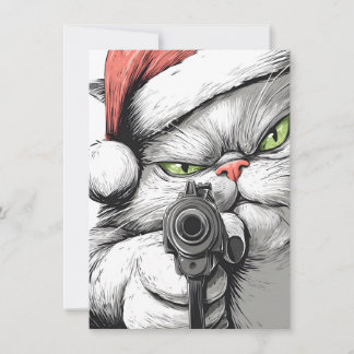 Tarjeta Festiva Kitty Cat has a Gun Funny Christmas Cards
