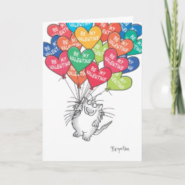 Tarjeta Festiva KITTY CON BALONES DE CORAZÓN Valentines de Boynton