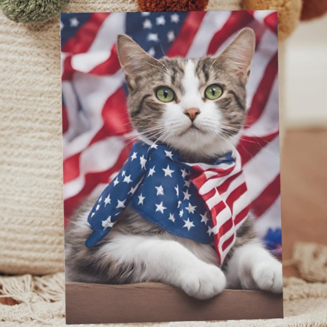 Tarjeta Festiva Kitty Patriótico: Una celebración de la libertad (Subido por el creador)
