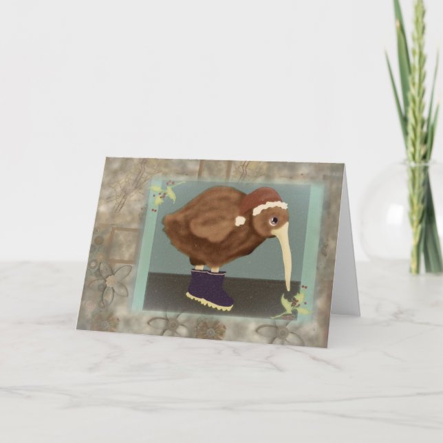 Tarjeta Festiva Kiwi Santa (Anverso)