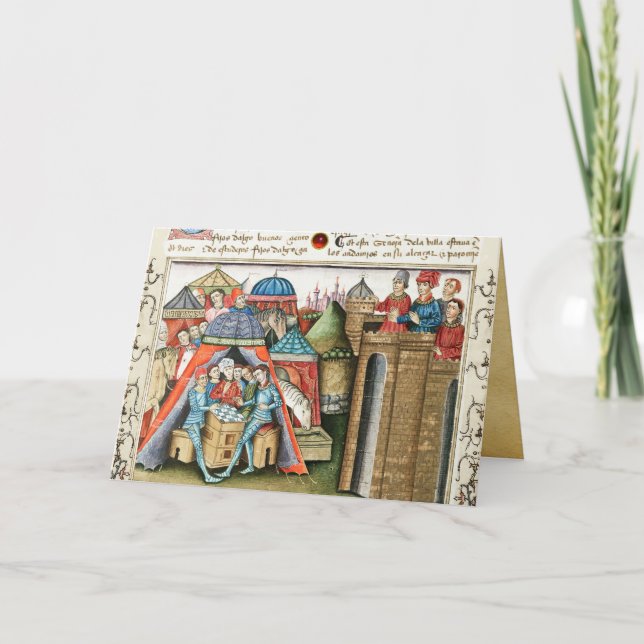 Tarjeta Festiva Knight Cifar Watches the Enemy Camp Play Chess   (Anverso)