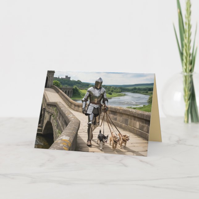 Tarjeta Festiva Knight Walkin' the Dog Card (Anverso)