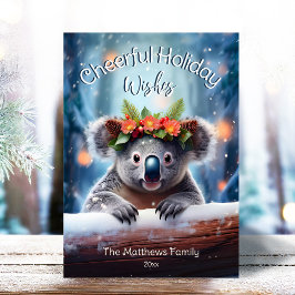 Tarjeta Festiva Koala Bear Snowy Winter Forest Navidades alegres