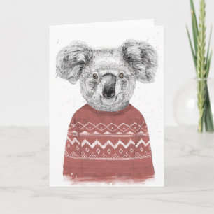 Tarjeta Festiva Koala del invierno (roja)
