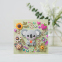 Koala floral sosteniendo un corazón