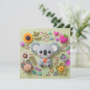Tarjeta Festiva Koala floral sosteniendo un corazón