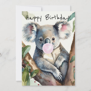 Tarjeta Festiva Koala soplando un chicle rosa