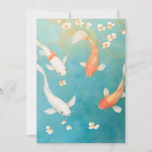 Tarjeta Festiva Koi Fish Petal Bloom Watercolor