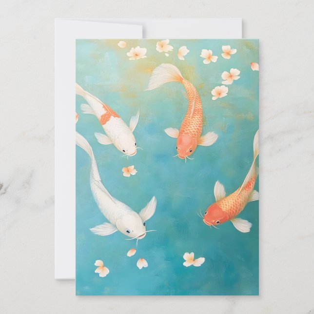 Tarjeta Festiva Koi Fish Petal Bloom Watercolor (Anverso)