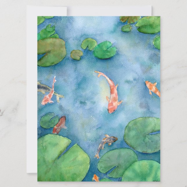Tarjeta Festiva Koi Fish Pond watercolor (Anverso)