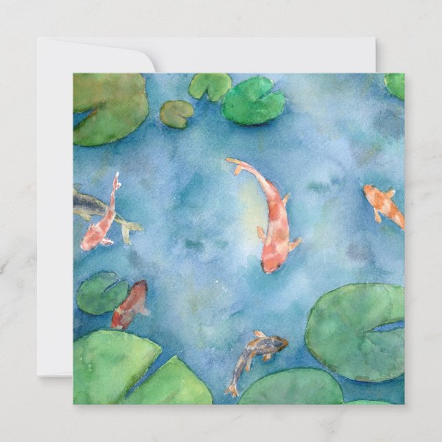 Tarjeta Festiva Koi Fish Pond watercolor (Anverso)