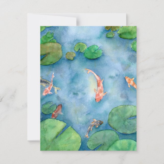 Tarjeta Festiva Koi Fish Pond watercolor (Anverso)