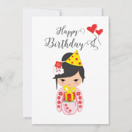 Tarjeta Festiva Kokeshi Doll Pink Happy Birday Card