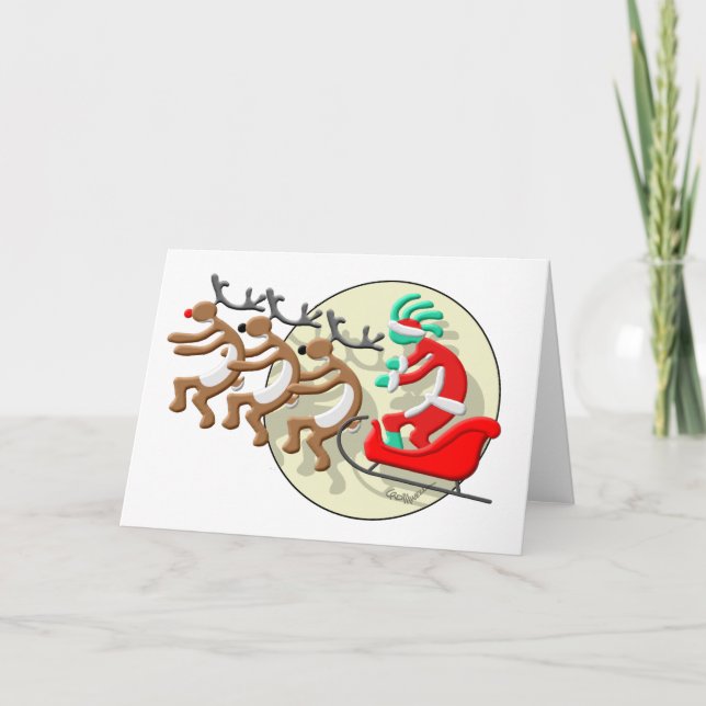 Tarjeta Festiva Kokopelli Papá Noel (Anverso)