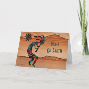 TARJETA FESTIVA KOKOPELLI TOCANDO LA FLAUTA
