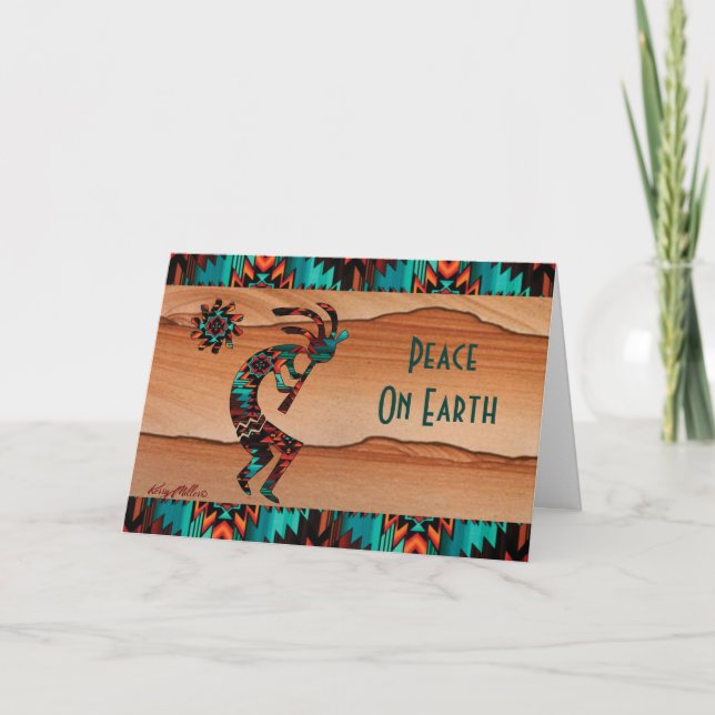 TARJETA FESTIVA KOKOPELLI TOCANDO LA FLAUTA (Anverso)