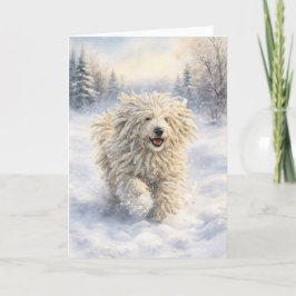 Tarjeta Festiva Komondor Snow Joy – Watercolor Holiday Card