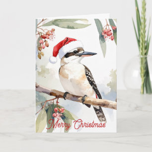 Tarjeta Festiva Kookaburra australiano sombrero de Santa Feliz Nav