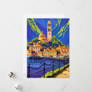 Tarjeta Festiva Kotor Montenegro Travel Art Postcard, Kotor Travel