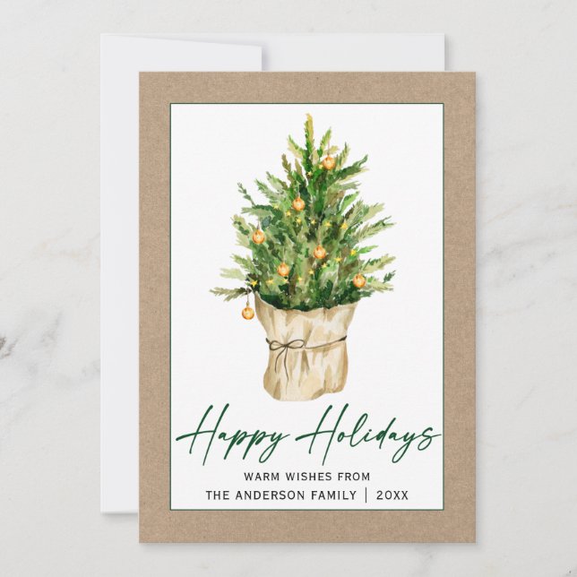 Tarjeta Festiva Kraft de escritura de tinta de caligrafía de árbol (Anverso)