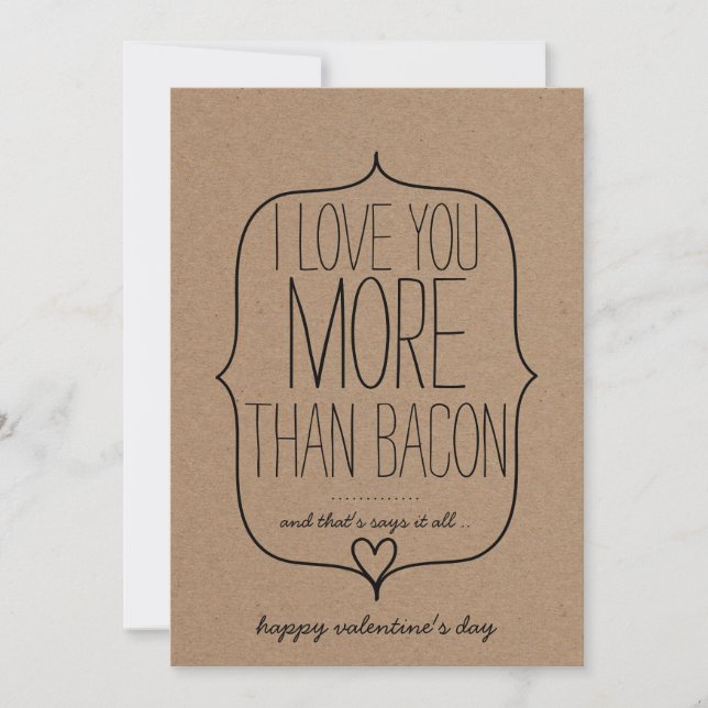 Tarjeta Festiva Kraft Paper Cute Heart Funny Bacon Día de San Vale