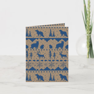 Tarjeta Festiva Kraft Rústico Nórdico Sweater Blue Winter Animales